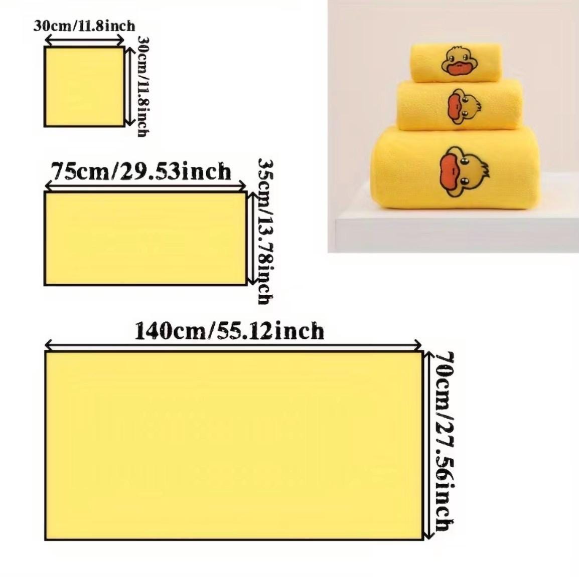 Embroidered yellow duck bath towel set, soft microfiber quick dry home travel