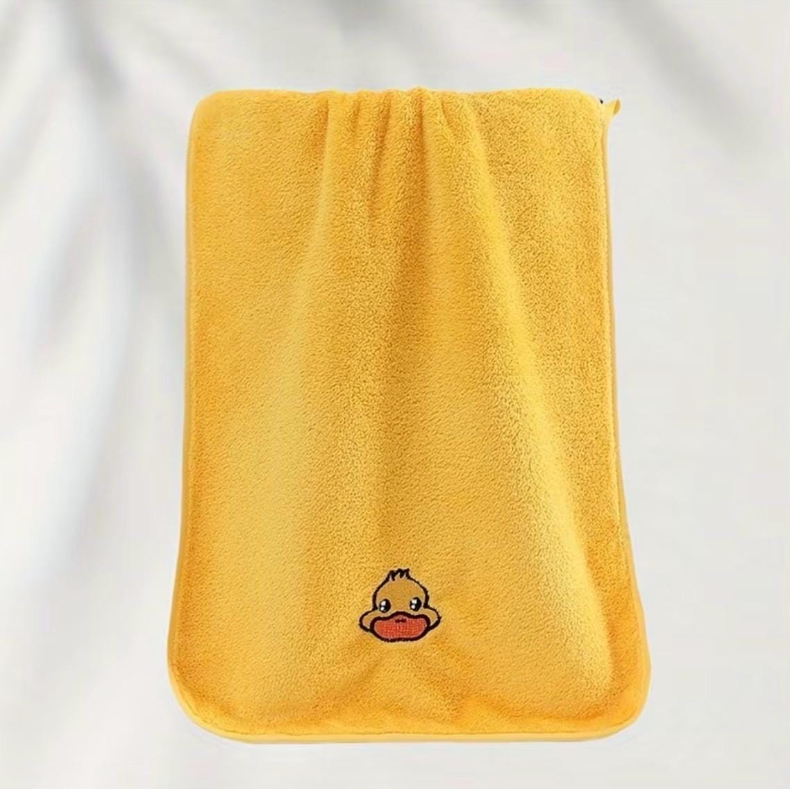 Embroidered yellow duck bath towel set, soft microfiber quick dry home travel