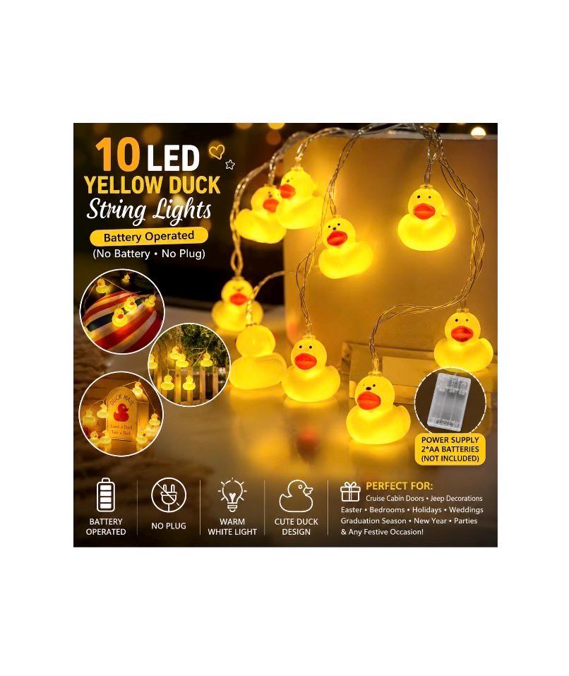 10 LED Yellow Duck String Lights: Battery Operated, Cruise Cabin Decor, Easter Party Lights