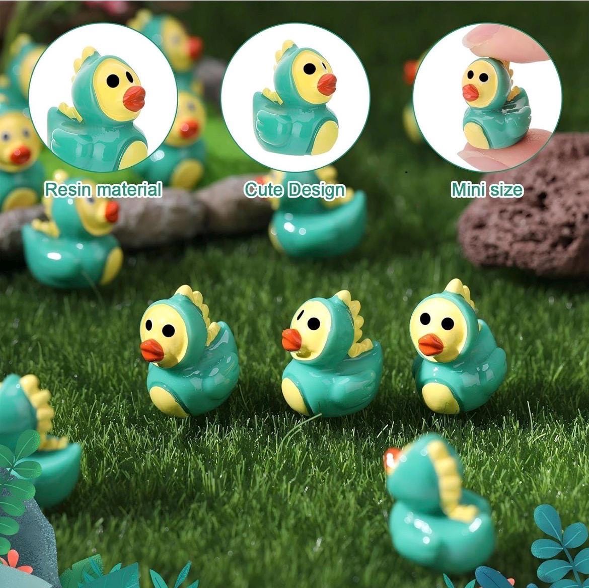 Mini Resin Dinosaur Ducks – 5 Piece Set, Tiny Dinosaur Duck Figurines, Cute Miniature Resin Ducks for Jeep Ducking, Cruise Ducks, Fairy