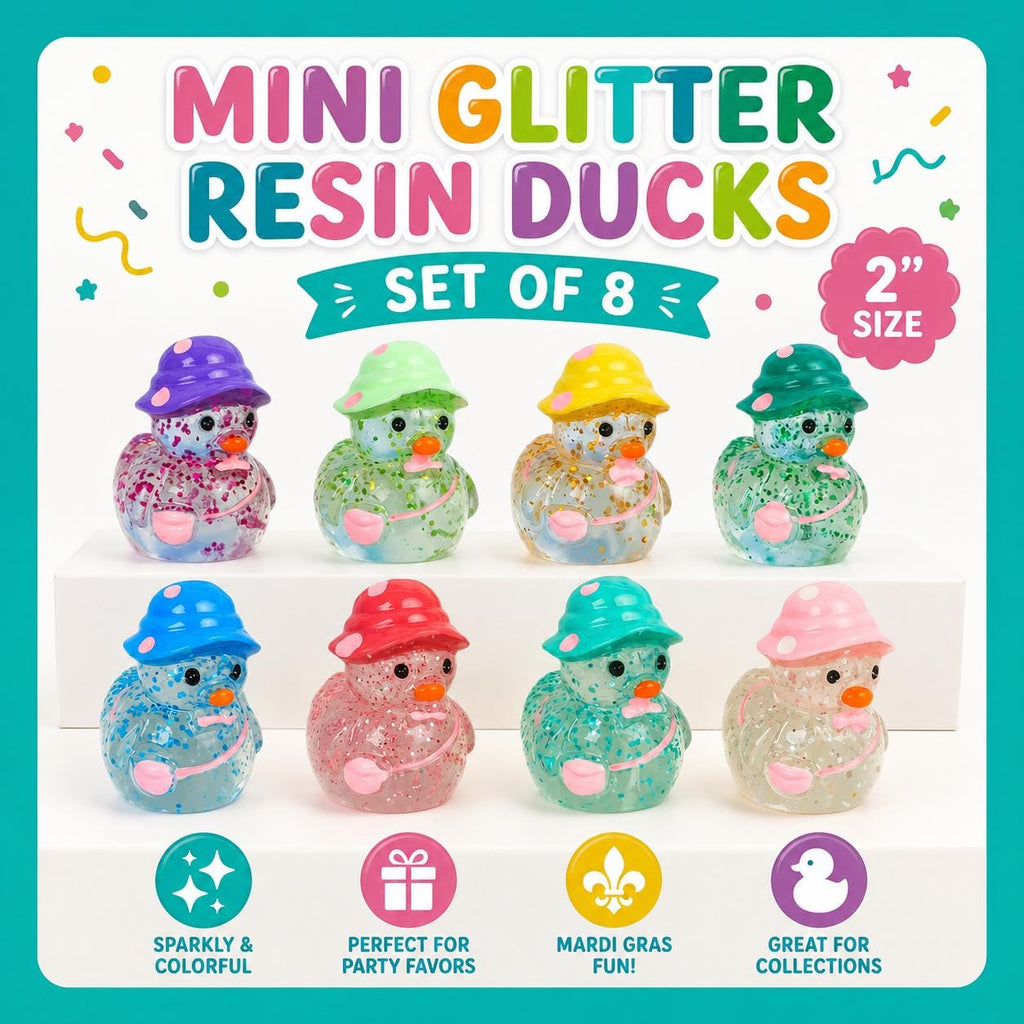 Mini Resin Ducks Glitter Polkadot Hat Duck Figurines Set of 8 Cruise Ducks Jeep Ducks