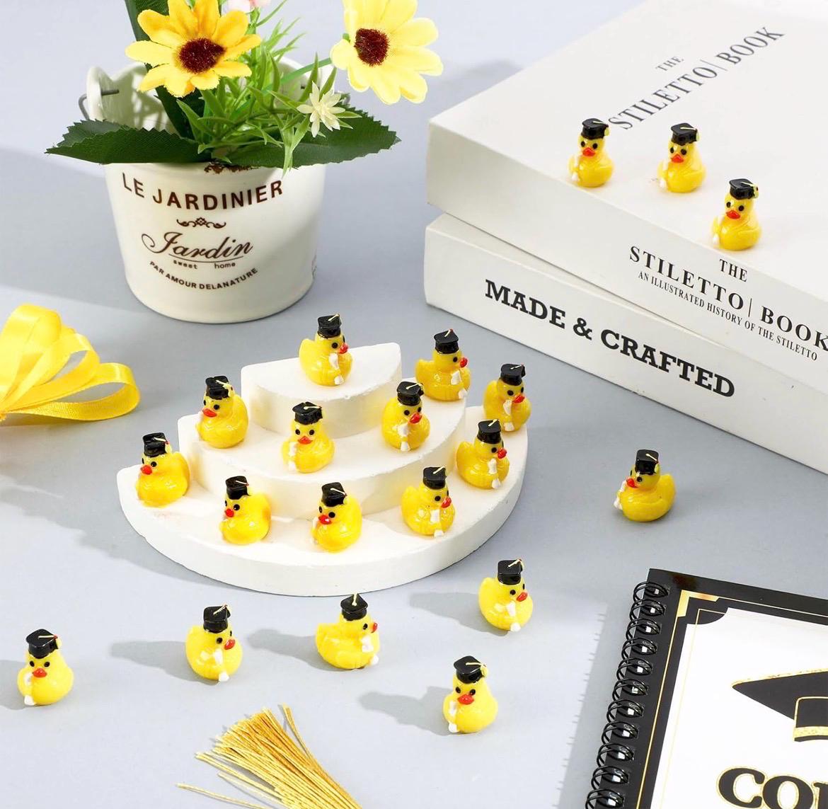 Mini resin ducks – 5pc graduation duck set, tiny graduate ducks with caps & diplomas, graduation party favors, class of 2026 decorations