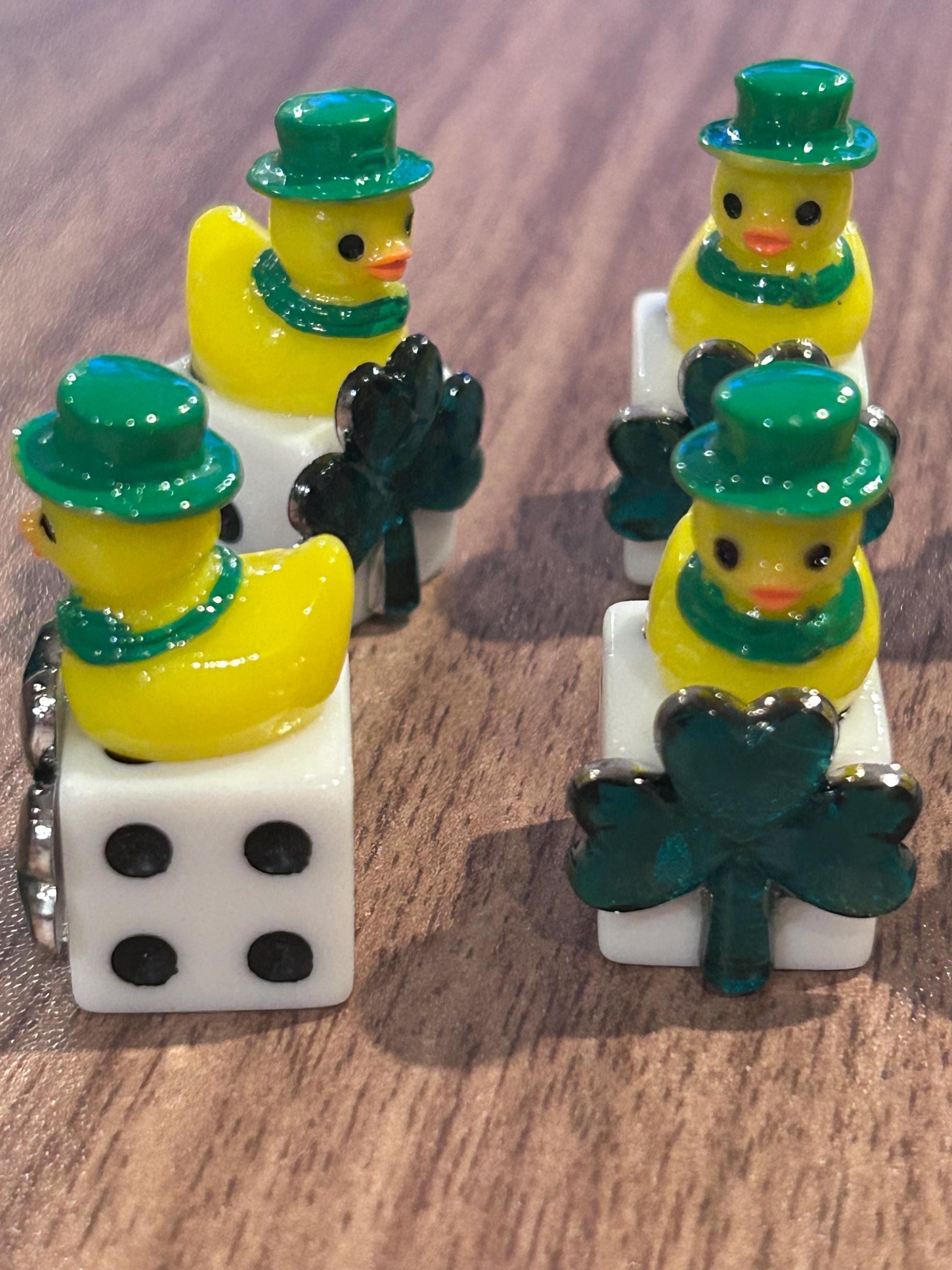 Mini Resin Lucky Duck Dice Set – Set of 6 Shamrock Ducks with Green Hats, St. Patrick’s Day Cruise Ducks, Jeep Ducks, Lucky Charm Decor