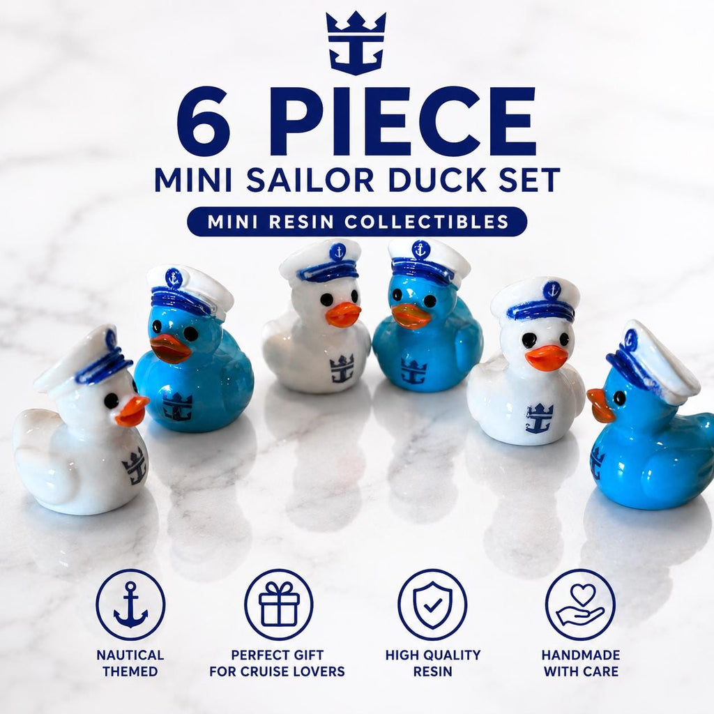 Mini Resin Ducks - 6 Piece Mini Sailor Resin Duck Set – Nautical Blue & White Tiny Duck Figurines, Cruise Duck Hiding Gifts, Miniature Ducks