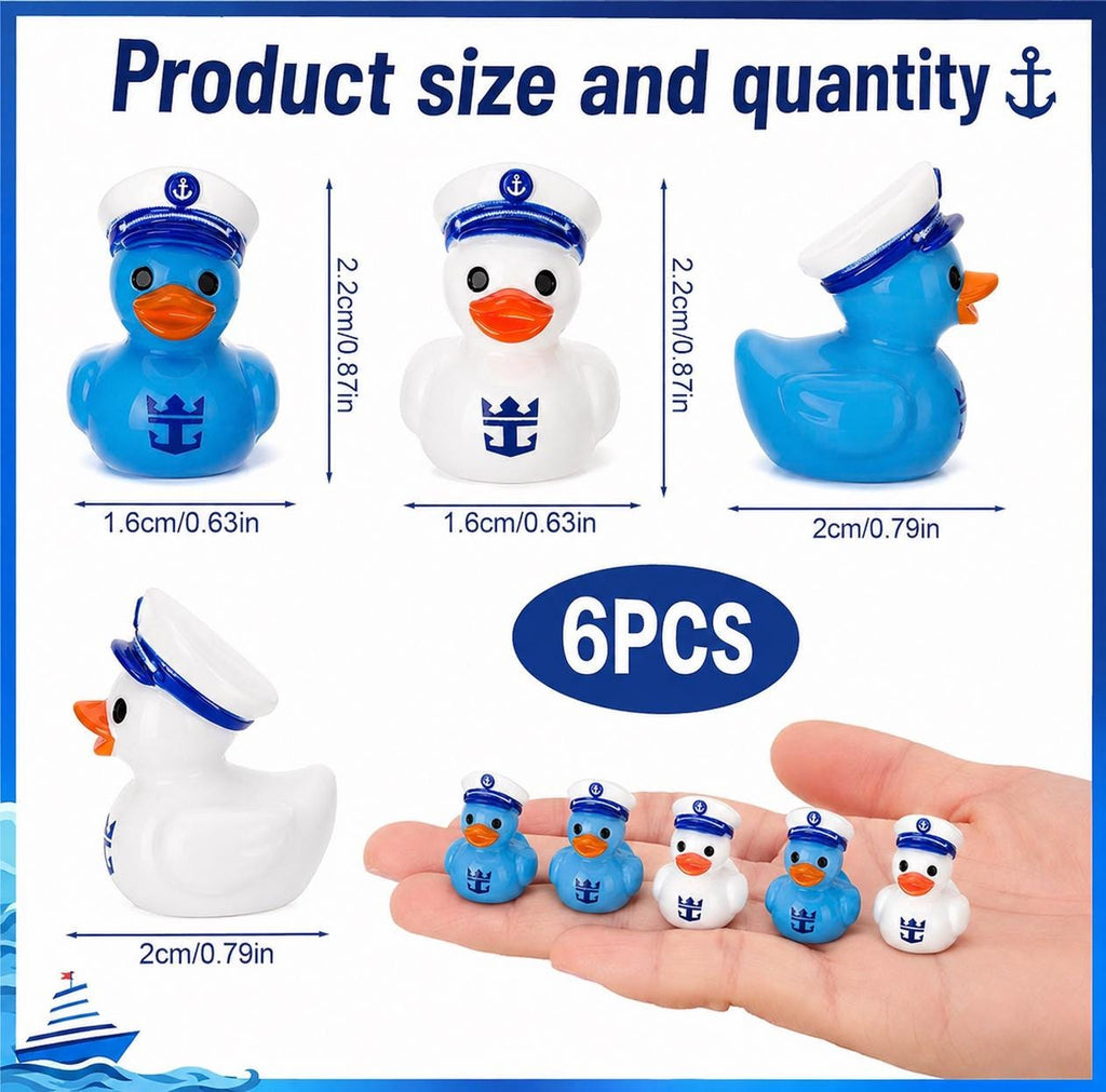 Mini Resin Ducks - 6 Piece Mini Sailor Resin Duck Set – Nautical Blue & White Tiny Duck Figurines, Cruise Duck Hiding Gifts, Miniature Ducks