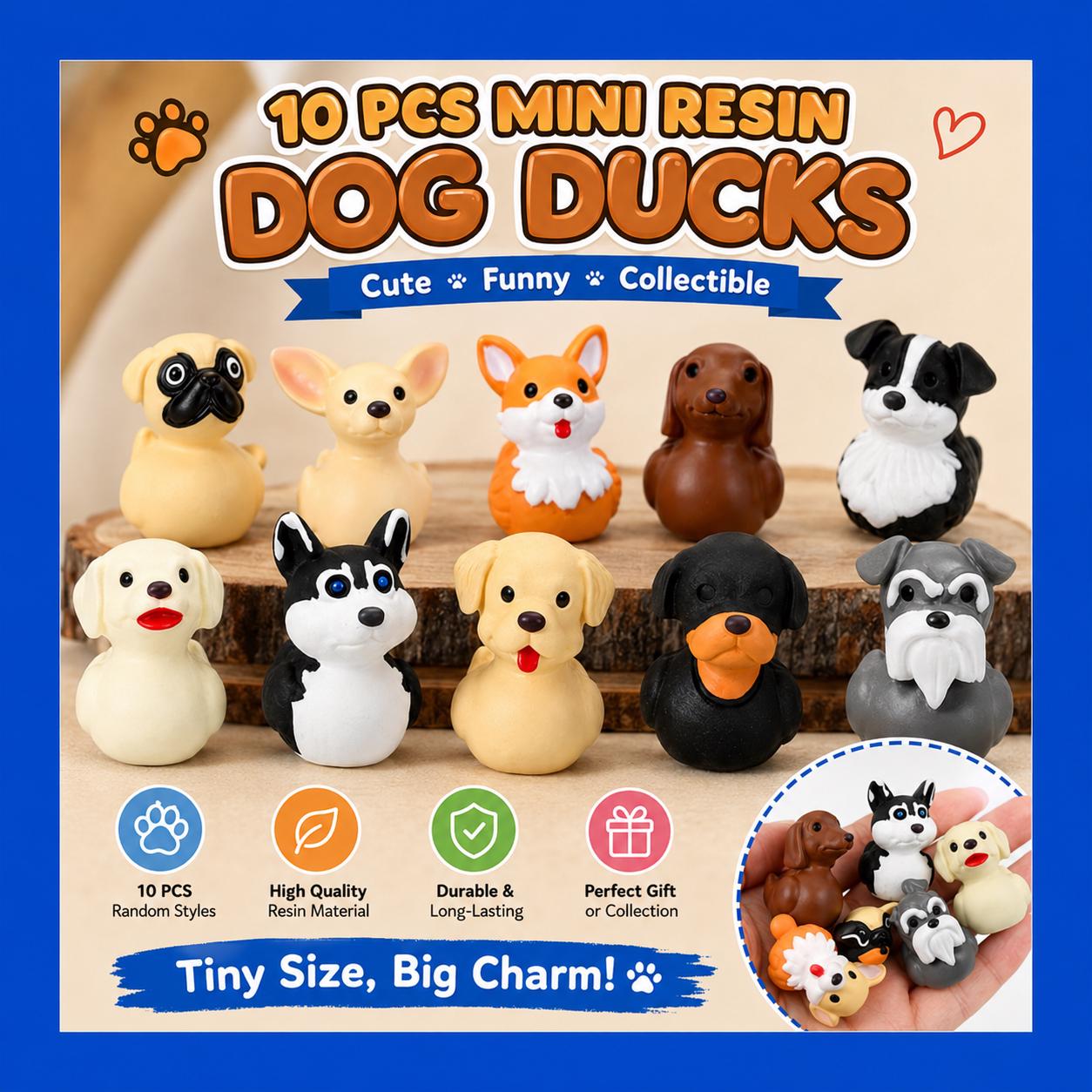 Mini Resin Dog Ducks – 10pc Puppy Dog Duck Figurine Set | Tiny Animal Figures for Cruise Ducks, Jeep Ducks, Crafts, Fairy Gardens & Gifts