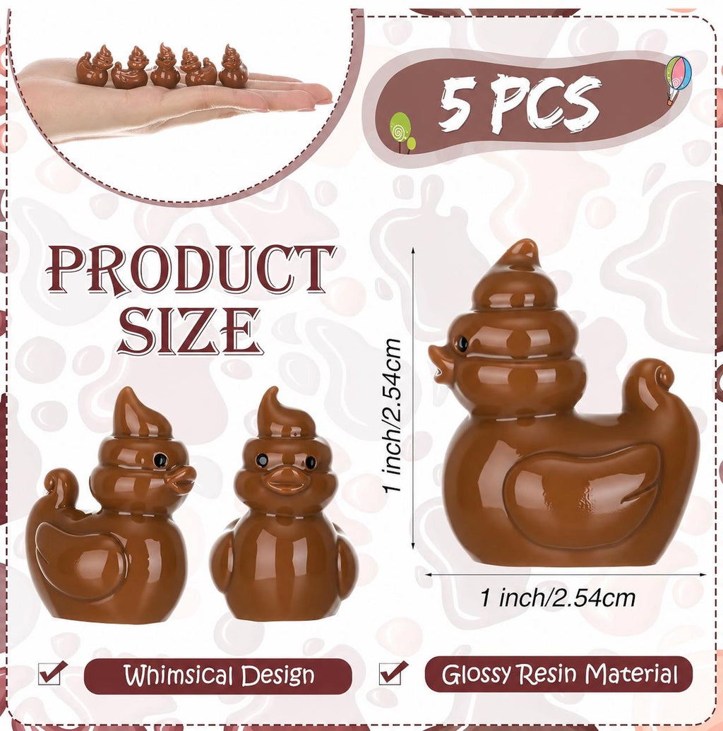 Set of 5 Mini Poop Duck Resin Figurines: Prank Toys, Cruise Ducks, Party Favors