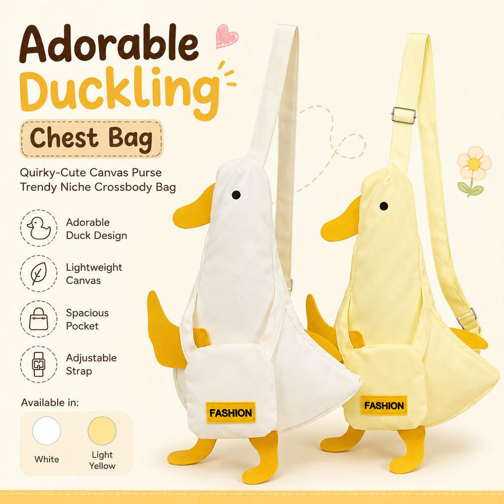Duck Crossbody Bag | Cute Duckling Canvas Chest Bag | White or Light Yellow Shoulder Purse | Kawaii Duck Gift | Cruise Travel Bag