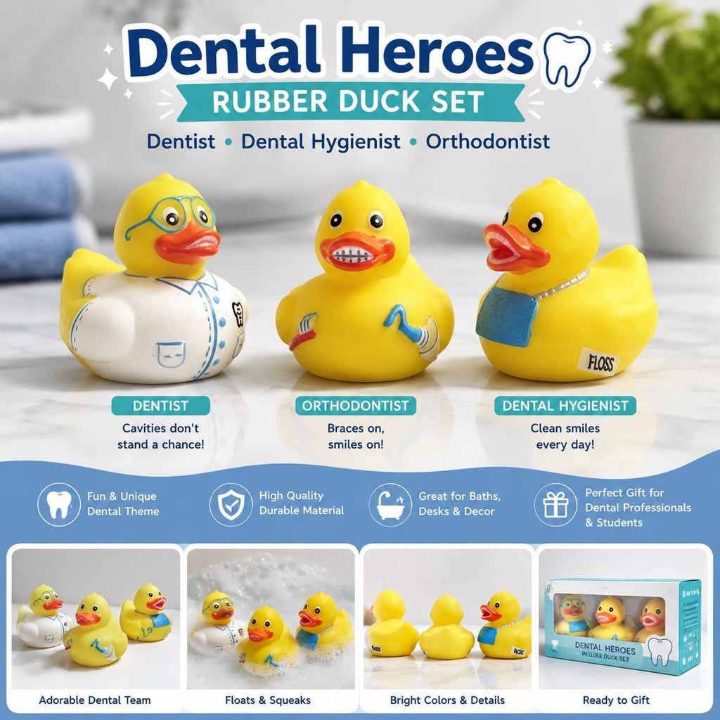 2 INCH - Dental Heroes Rubber Duck Set – Dentist, Orthodontist, Hygienist Fun Decor