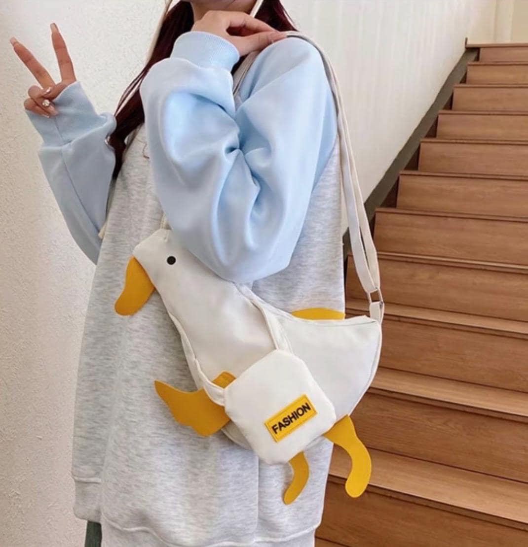 Duck Crossbody Bag | Cute Duckling Canvas Chest Bag | White or Light Yellow Shoulder Purse | Kawaii Duck Gift | Cruise Travel Bag