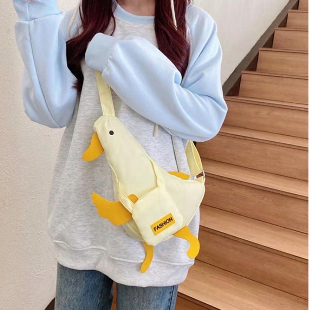 Duck Crossbody Bag | Cute Duckling Canvas Chest Bag | White or Light Yellow Shoulder Purse | Kawaii Duck Gift | Cruise Travel Bag