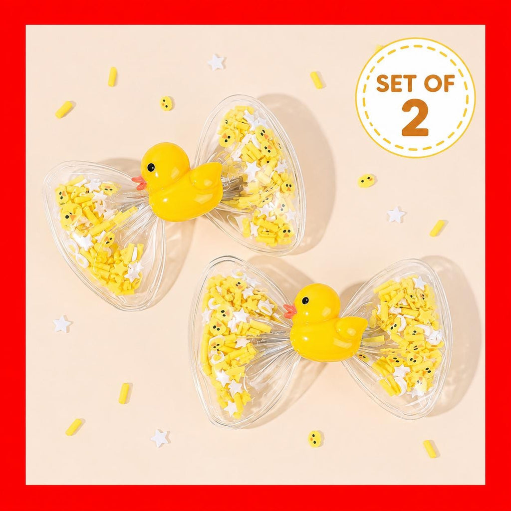 Duck Hair Clips Set of 2 | Cartoon Duck Bow Shaker Clips | Cute Yellow Duck Hair Accessories for Kids Girls Gifts