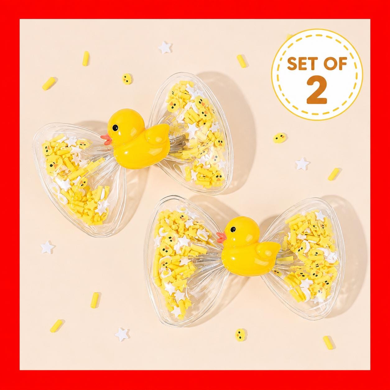 Duck Hair Clips Set of 2 | Cartoon Duck Bow Shaker Clips | Cute Yellow Duck Hair Accessories for Kids Girls Gifts