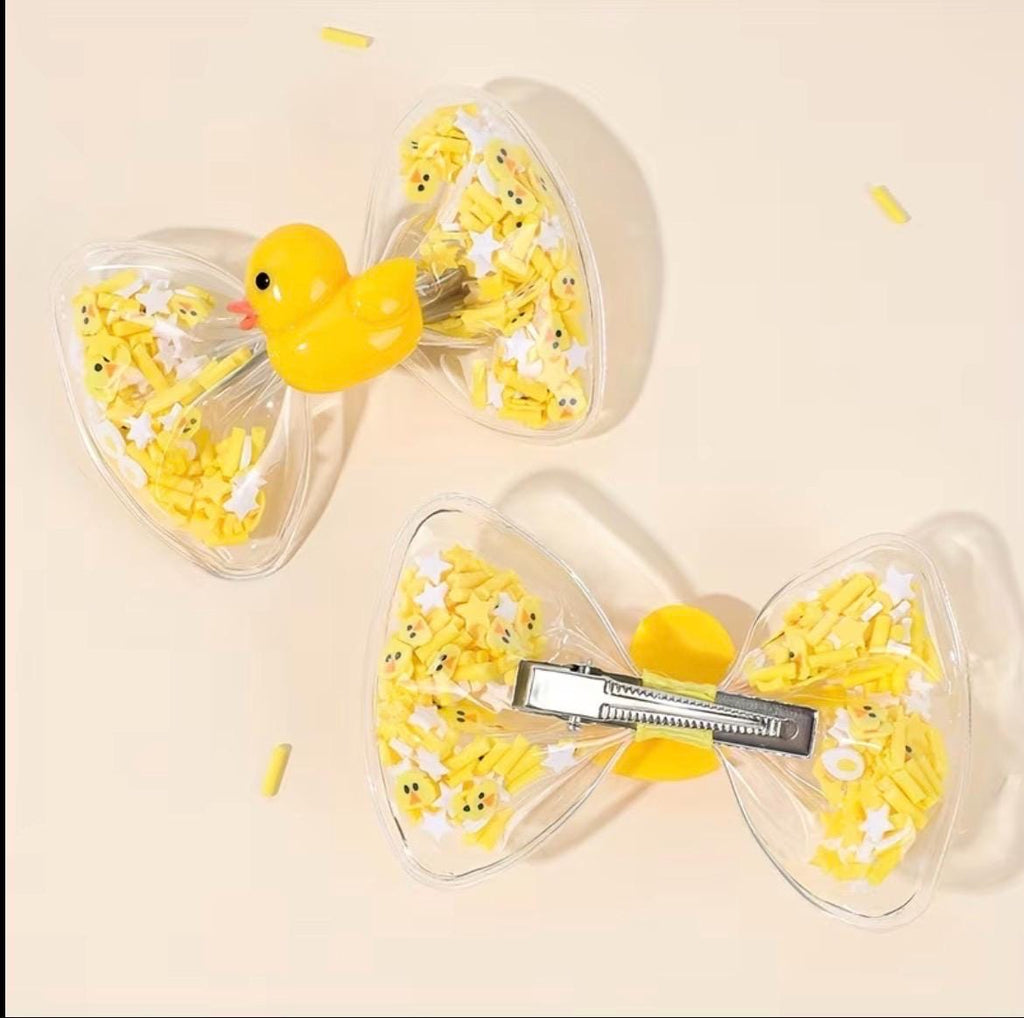 Duck Hair Clips Set of 2 | Cartoon Duck Bow Shaker Clips | Cute Yellow Duck Hair Accessories for Kids Girls Gifts