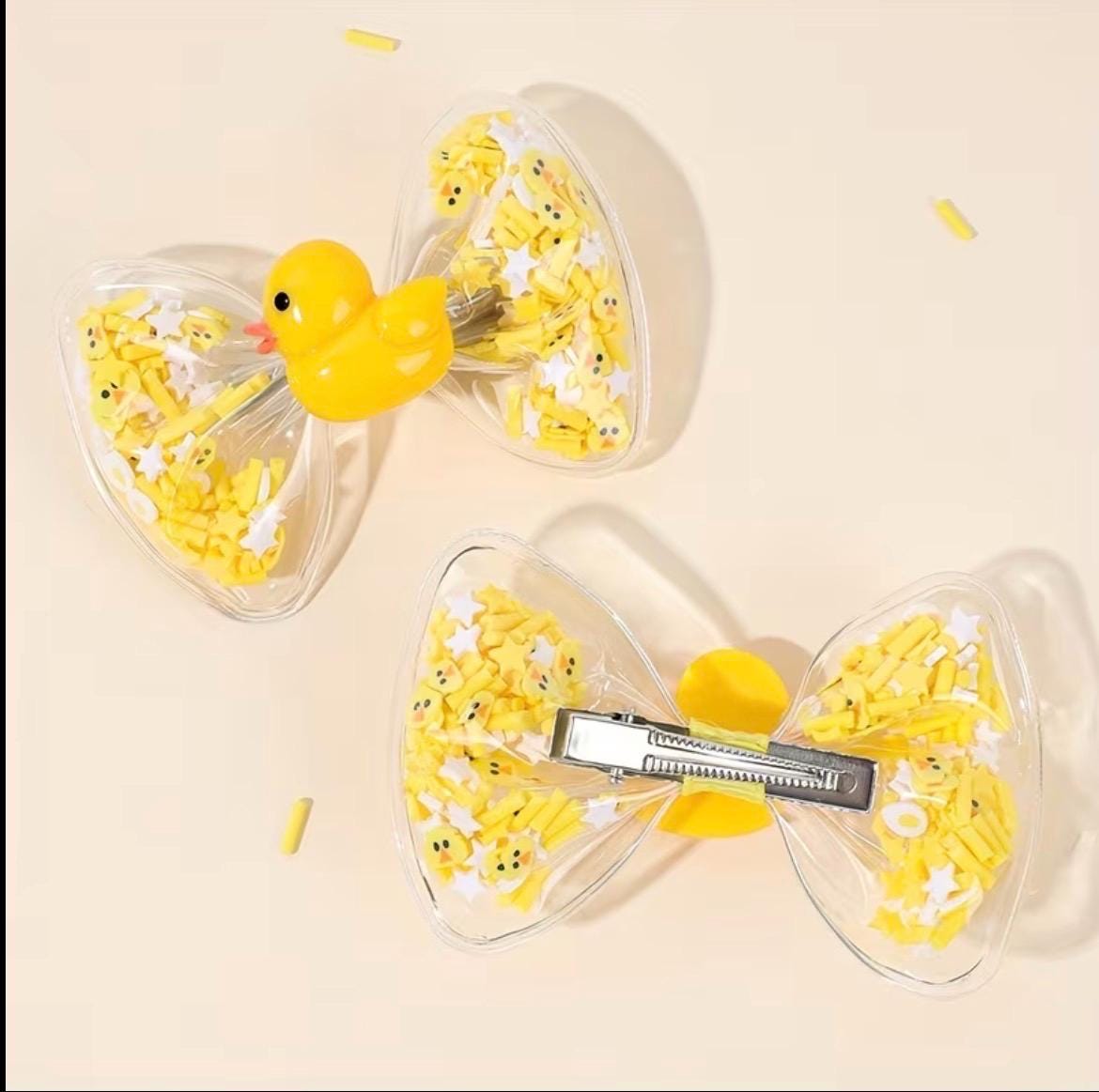 Duck Hair Clips Set of 2 | Cartoon Duck Bow Shaker Clips | Cute Yellow Duck Hair Accessories for Kids Girls Gifts