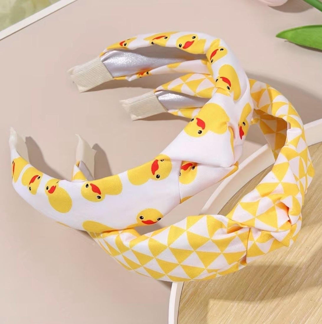 2pcs Yellow Duck Headbands for Women | Cute Knotted Wide Hair Bands | Sweet Duck Print Hair Accessories for Parties & Everyday Wear