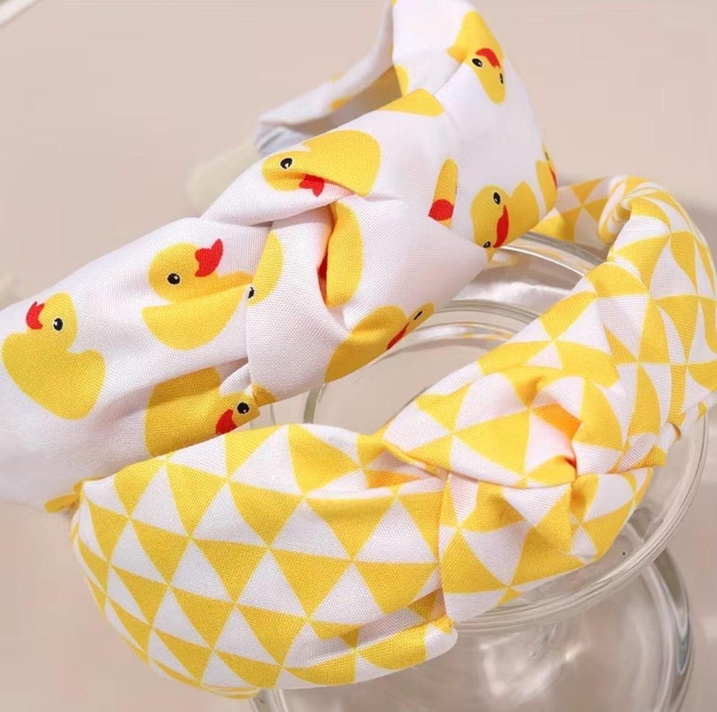2pcs Yellow Duck Headbands for Women | Cute Knotted Wide Hair Bands | Sweet Duck Print Hair Accessories for Parties & Everyday Wear