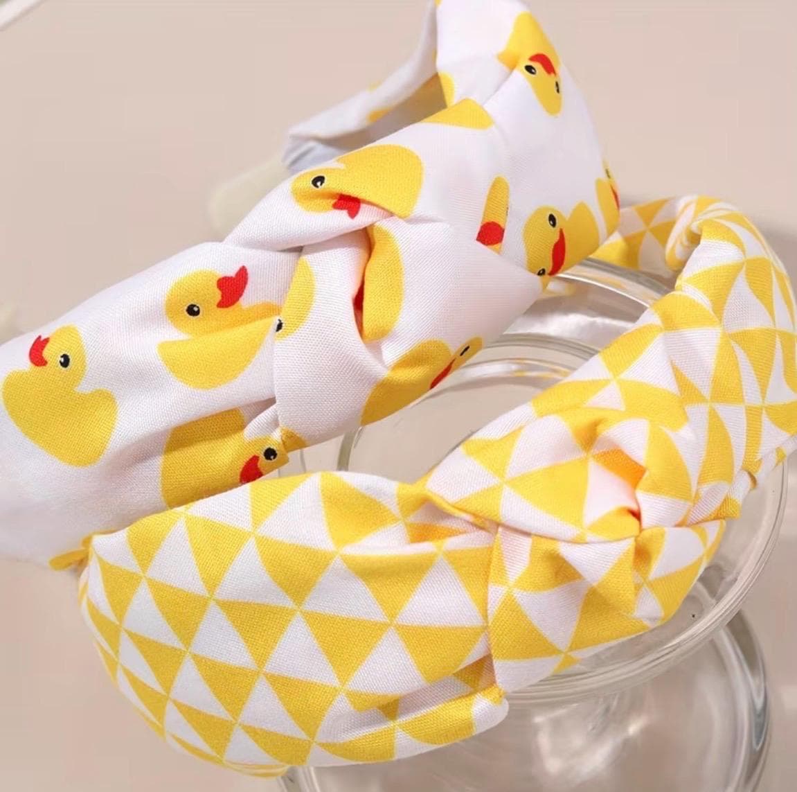 2pcs Yellow Duck Headbands for Women | Cute Knotted Wide Hair Bands | Sweet Duck Print Hair Accessories for Parties & Everyday Wear
