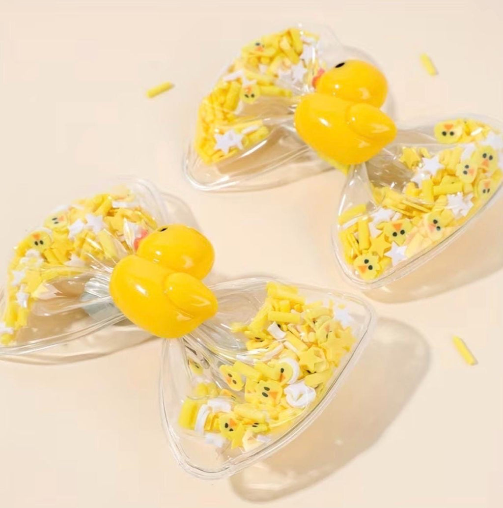 Duck Hair Clips Set of 2 | Cartoon Duck Bow Shaker Clips | Cute Yellow Duck Hair Accessories for Kids Girls Gifts