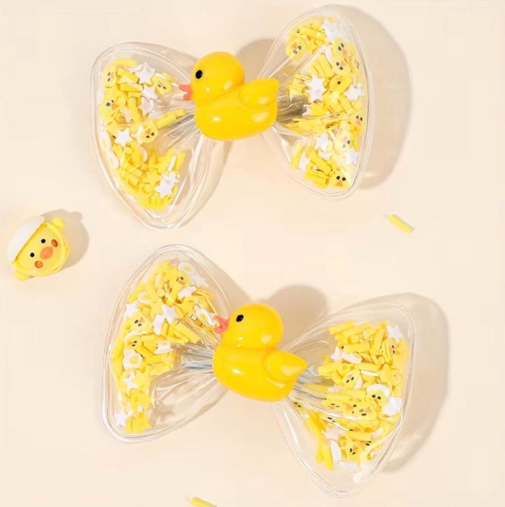 Duck Hair Clips Set of 2 | Cartoon Duck Bow Shaker Clips | Cute Yellow Duck Hair Accessories for Kids Girls Gifts