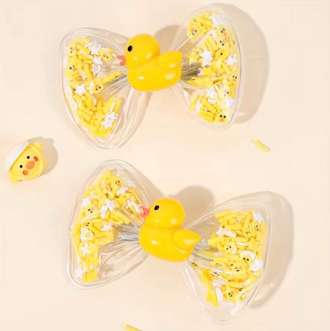 Duck Hair Clips Set of 2 | Cartoon Duck Bow Shaker Clips | Cute Yellow Duck Hair Accessories for Kids Girls Gifts