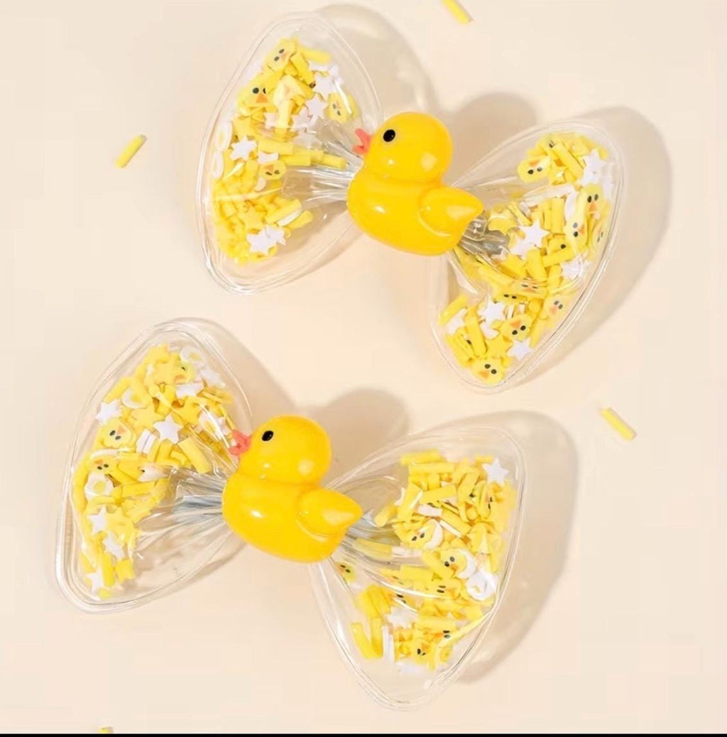 Duck Hair Clips Set of 2 | Cartoon Duck Bow Shaker Clips | Cute Yellow Duck Hair Accessories for Kids Girls Gifts