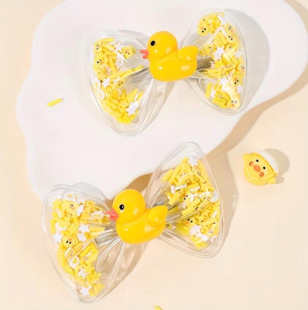 Duck Hair Clips Set of 2 | Cartoon Duck Bow Shaker Clips | Cute Yellow Duck Hair Accessories for Kids Girls Gifts