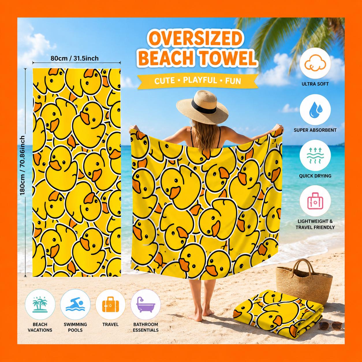Duck Beach Towel | Oversized Quick Dry Pool Towel | Cute Yellow Rubber Duck Towel | Cruise Beach Accessory | Jeep Duck Gift