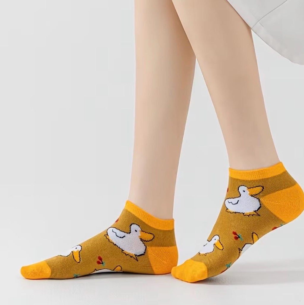 5-Pack Women’s Duck Ankle Socks | Cute Cartoon Duck Socks | Funny Breathable Low Cut Socks | Cozy Casual Happy Socks Gift