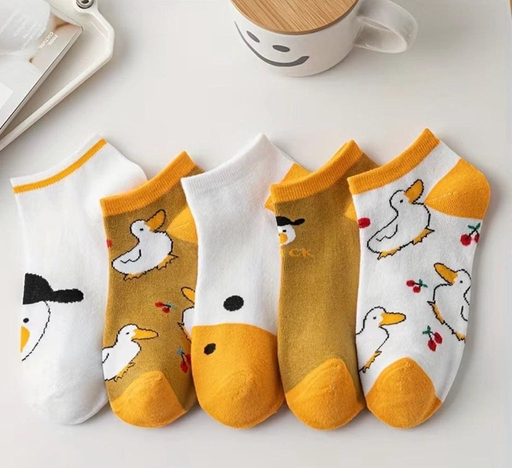5-Pack Women’s Duck Ankle Socks | Cute Cartoon Duck Socks | Funny Breathable Low Cut Socks | Cozy Casual Happy Socks Gift