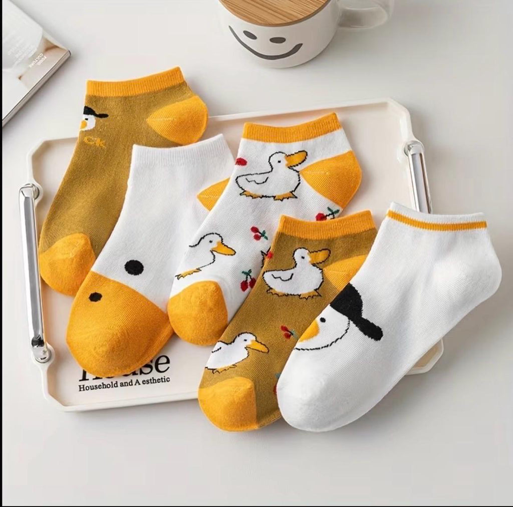 5-Pack Women’s Duck Ankle Socks | Cute Cartoon Duck Socks | Funny Breathable Low Cut Socks | Cozy Casual Happy Socks Gift