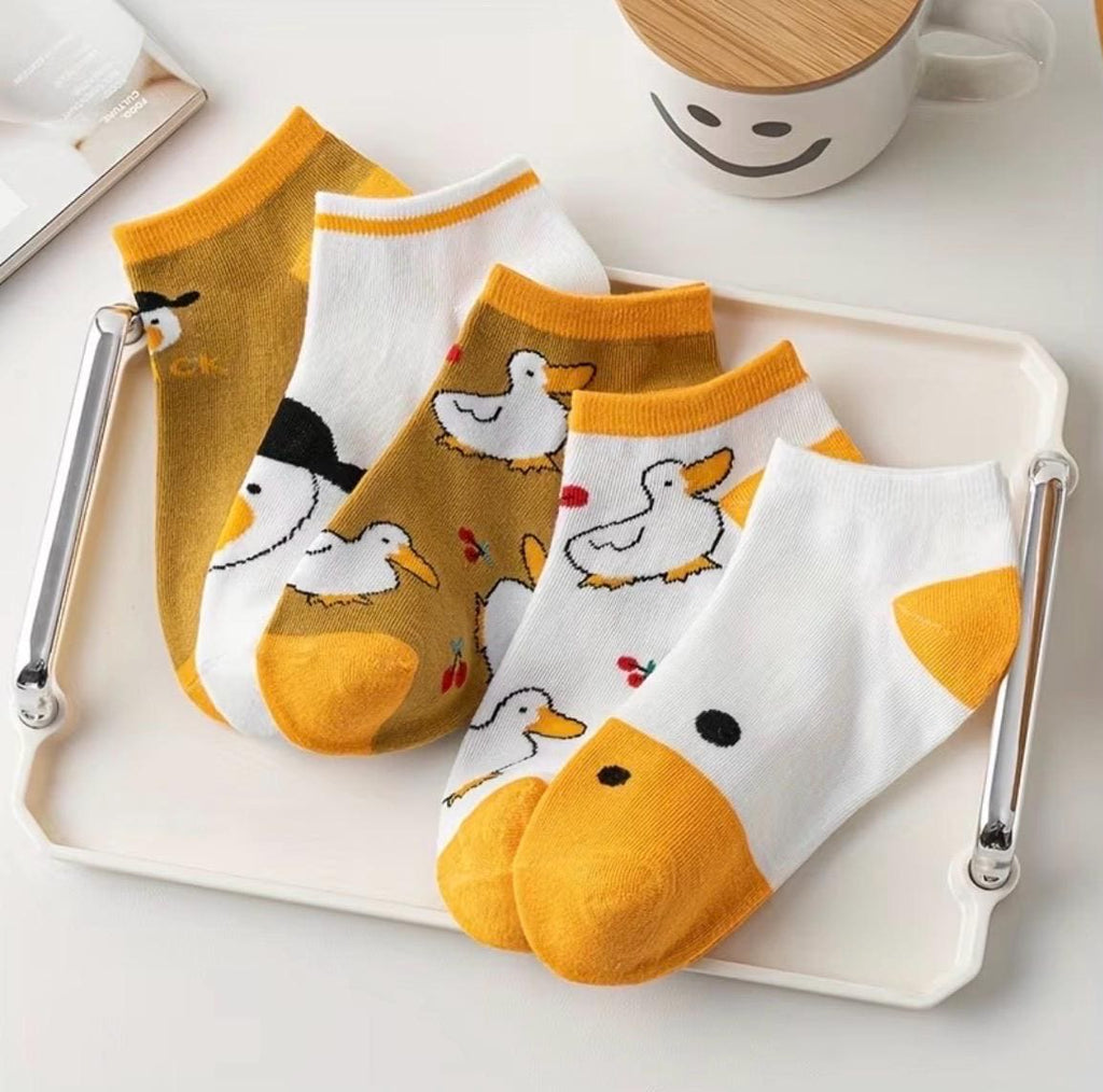 5-Pack Women’s Duck Ankle Socks | Cute Cartoon Duck Socks | Funny Breathable Low Cut Socks | Cozy Casual Happy Socks Gift