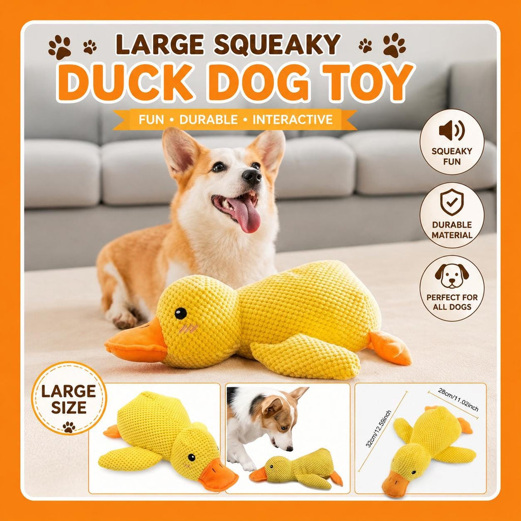 Large Squeaky Duck Dog Toy – Plush Yellow Duck Pet Toy for Dogs – Interactive Chew Toy with Squeaker – Funny Duck Puppy Gift