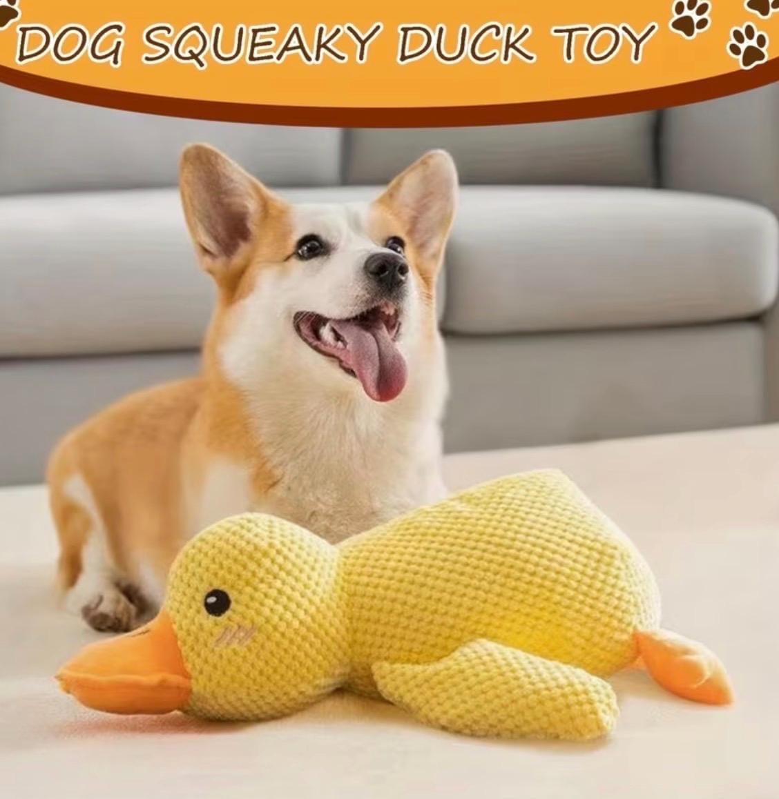 Large Squeaky Duck Dog Toy – Plush Yellow Duck Pet Toy for Dogs – Interactive Chew Toy with Squeaker – Funny Duck Puppy Gift