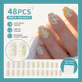 Duck Press On Nails Set – 48pcs Yellow White Cartoon Duck Medium Square Reusable False Nails with Jelly Gel – Cruise Jeep Cute Nails