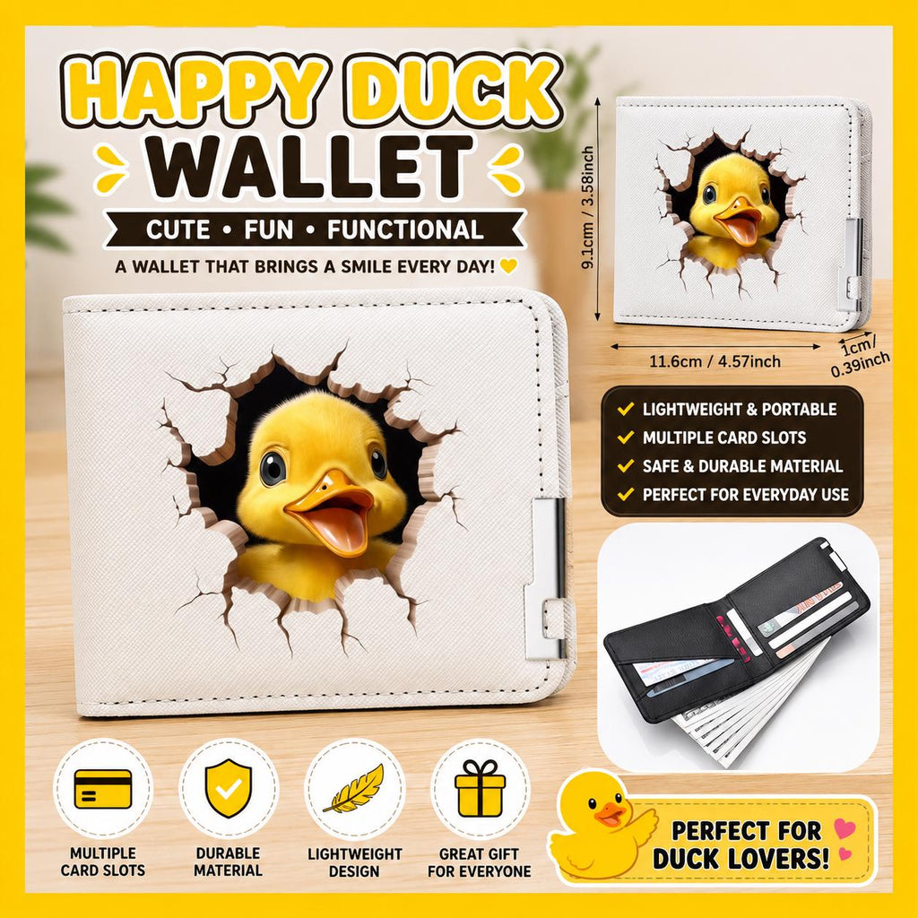 Happy Duck Wallet – Cute Duck Breakthrough Bifold Wallet, Lightweight Card Holder Wallet, Cruise Duck Jeep Duck Gift