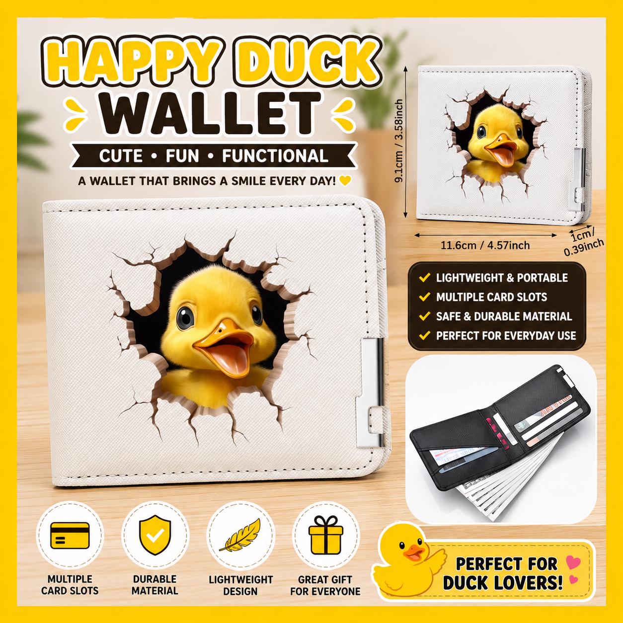 Happy Duck Wallet – Cute Duck Breakthrough Bifold Wallet, Lightweight Card Holder Wallet, Cruise Duck Jeep Duck Gift