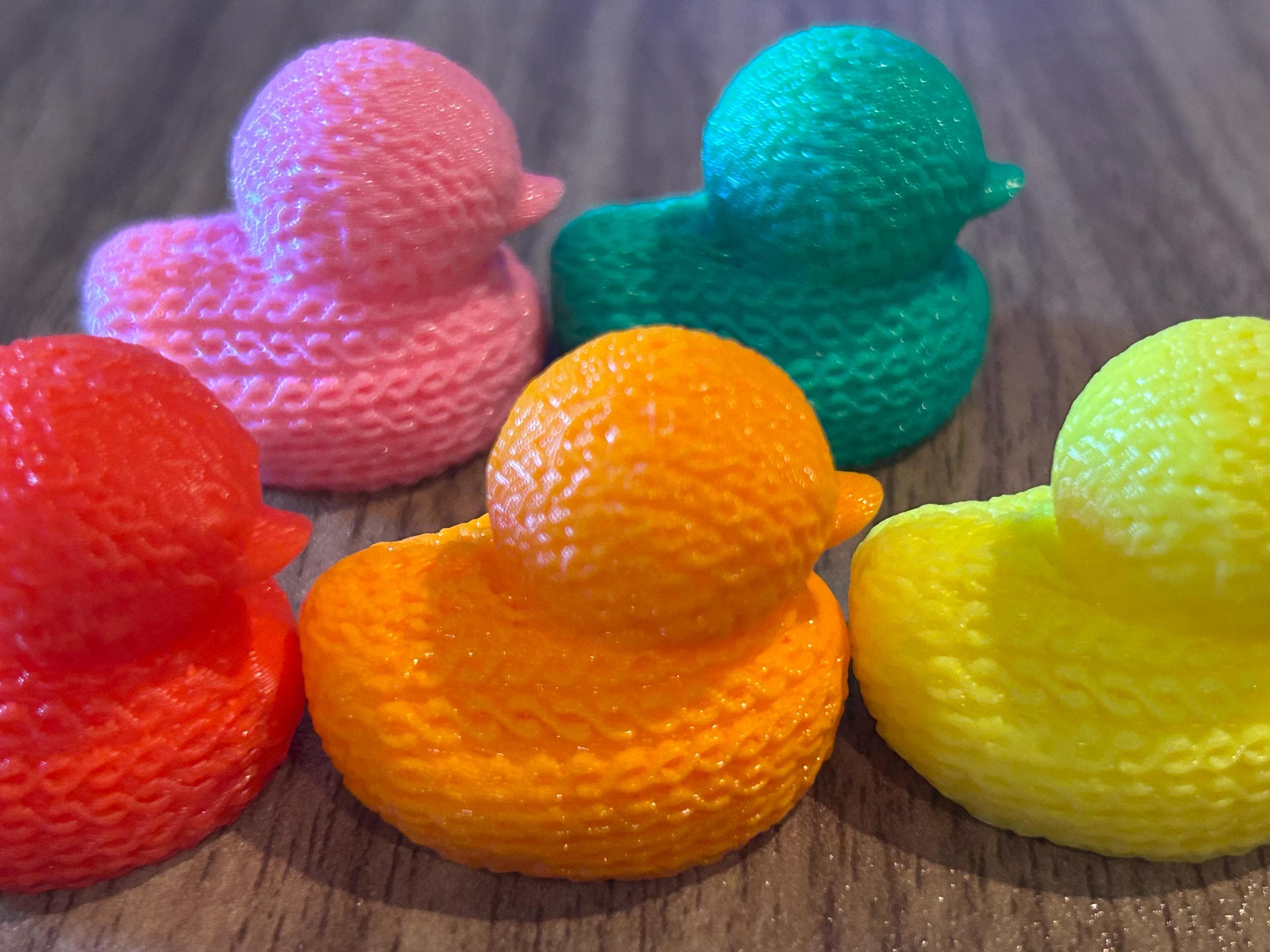 3D Printed Mini Crochet Duck Set of 5 – Colorful Tiny Cruise Ducks, Jeep Ducks, Cute Pocket Duck Collection