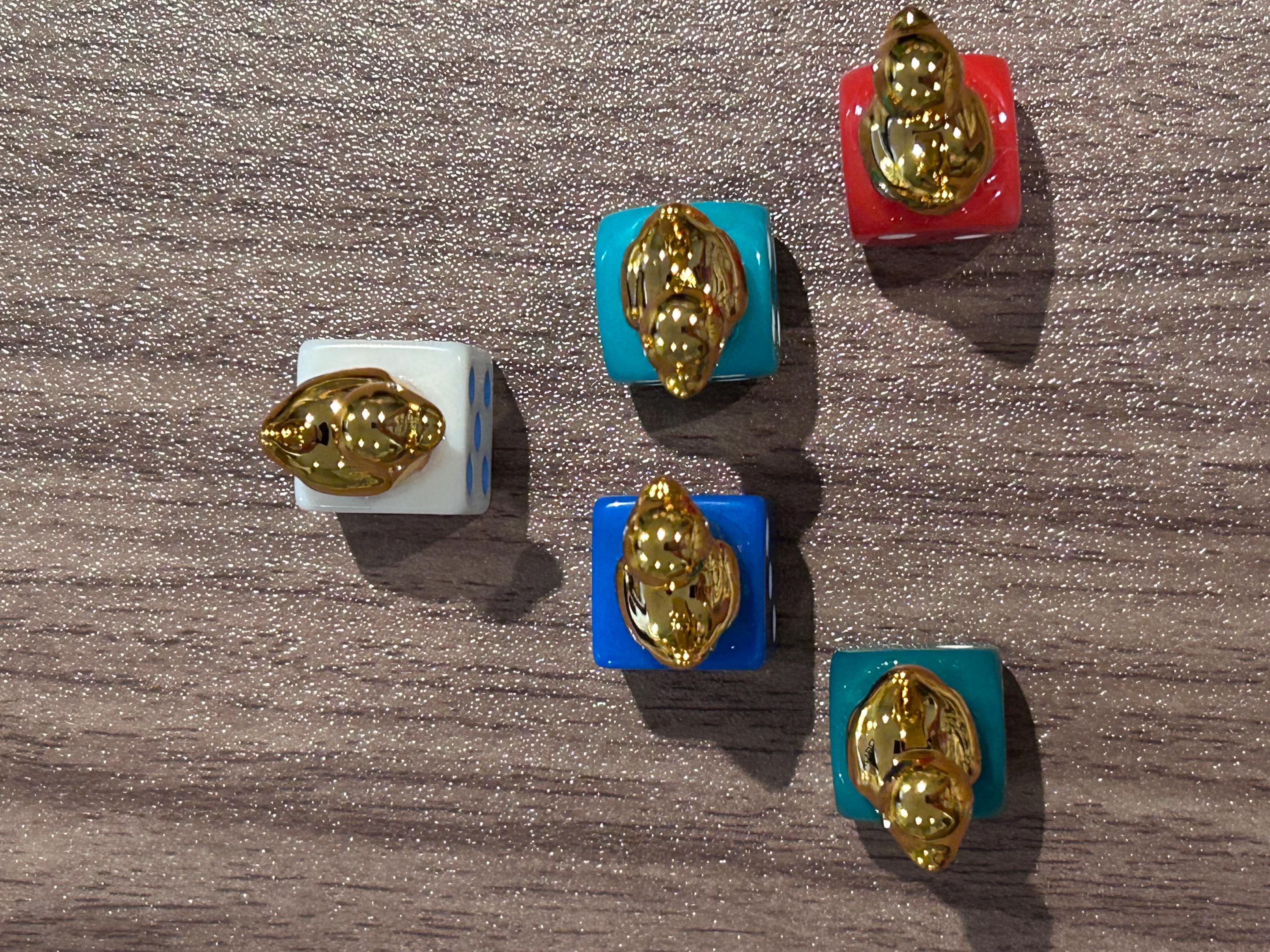 Golden Mini Resin Duck Dice Set of 5 | Lucky Gold Duck Figurines on Colorful Dice | Cruise Ducks Jeep Ducks Party Favor Décor