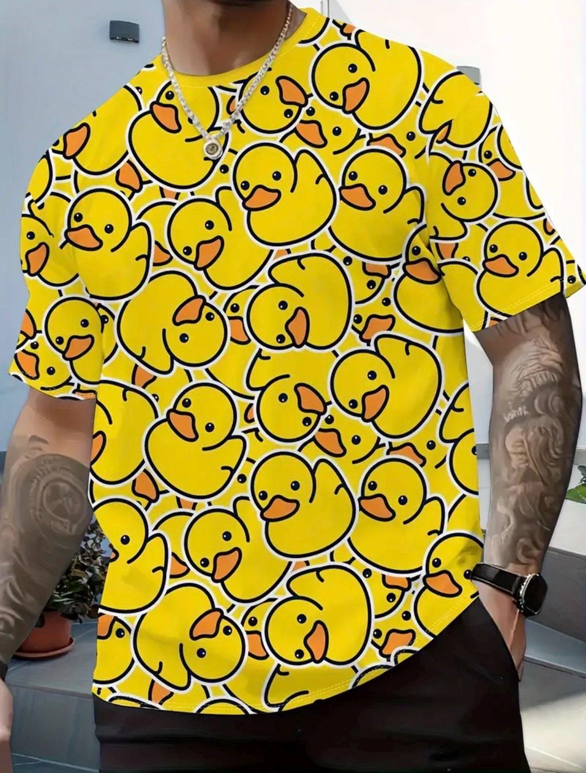 Men’s Cartoon Duck Print T-Shirt | Funny Yellow Rubber Duck Graphic Tee | Breathable Casual Crew Neck Shirt | Cruise Jeep Vacation Wear