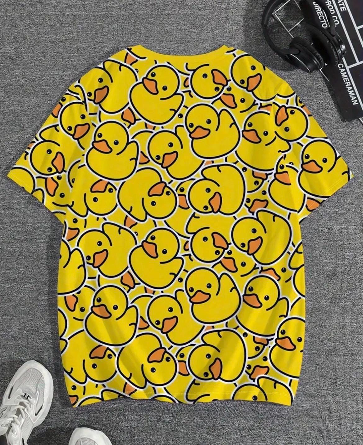 Men’s Cartoon Duck Print T-Shirt | Funny Yellow Rubber Duck Graphic Tee | Breathable Casual Crew Neck Shirt | Cruise Jeep Vacation Wear