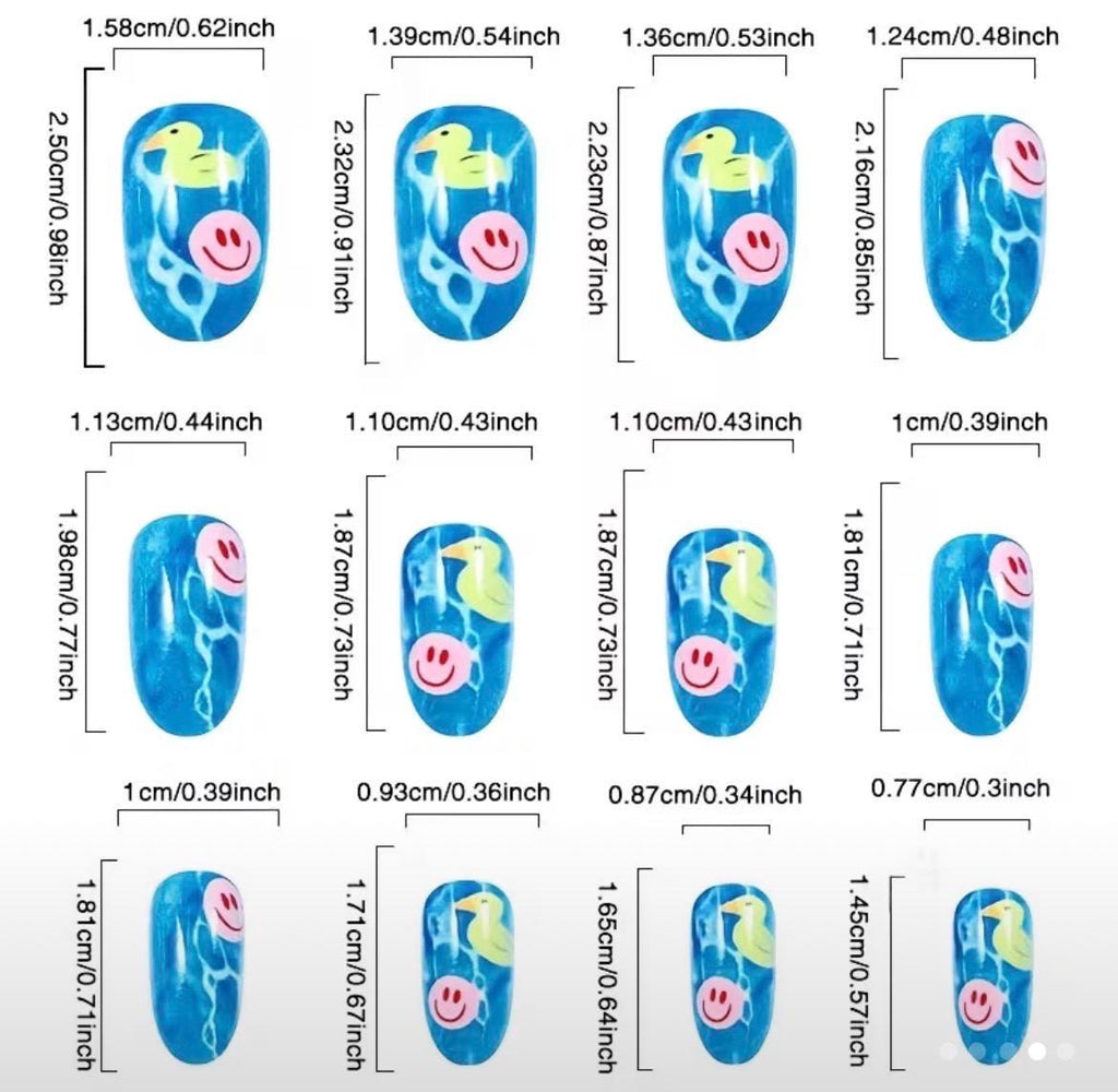 24pc Blue Duck Pool Press On Nails – Summer Water Ripple Fake Nails, Almond Glossy Cruise Jeep Duck Nails for Hands
