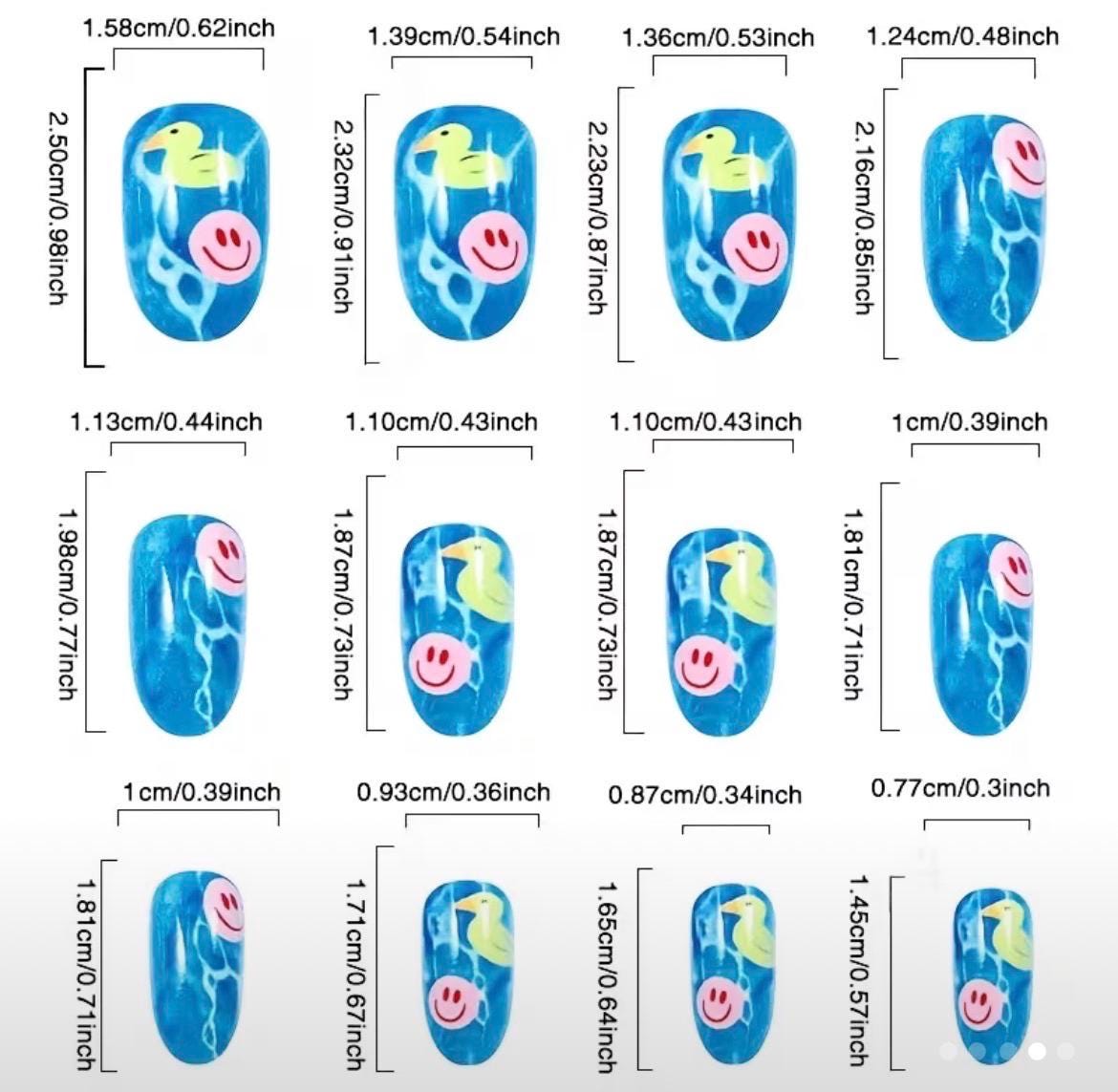24pc Blue Duck Pool Press On Nails – Summer Water Ripple Fake Nails, Almond Glossy Cruise Jeep Duck Nails for Hands