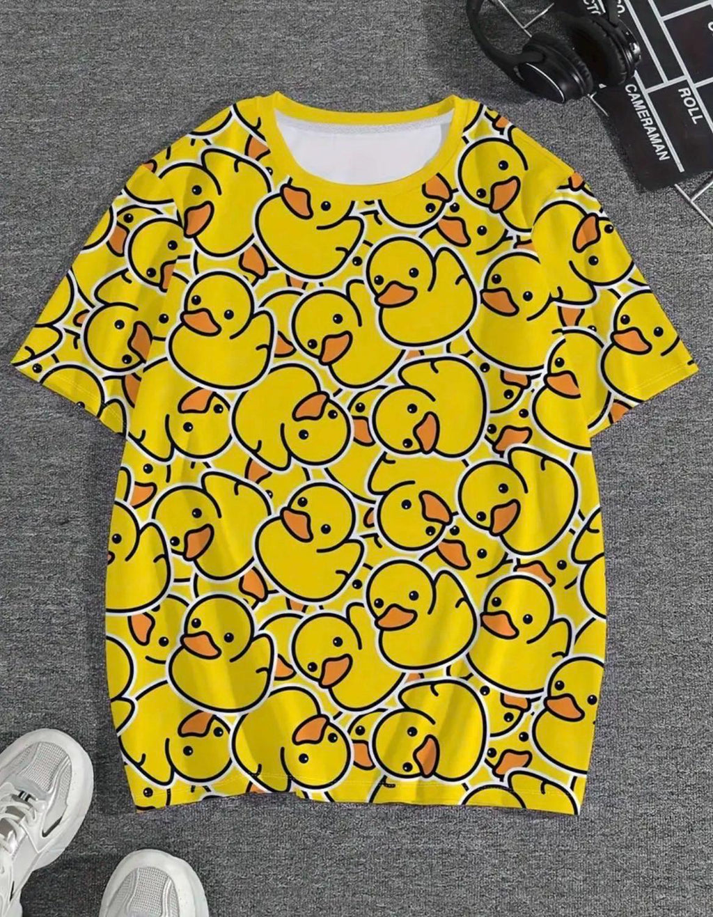 Men’s Cartoon Duck Print T-Shirt | Funny Yellow Rubber Duck Graphic Tee | Breathable Casual Crew Neck Shirt | Cruise Jeep Vacation Wear