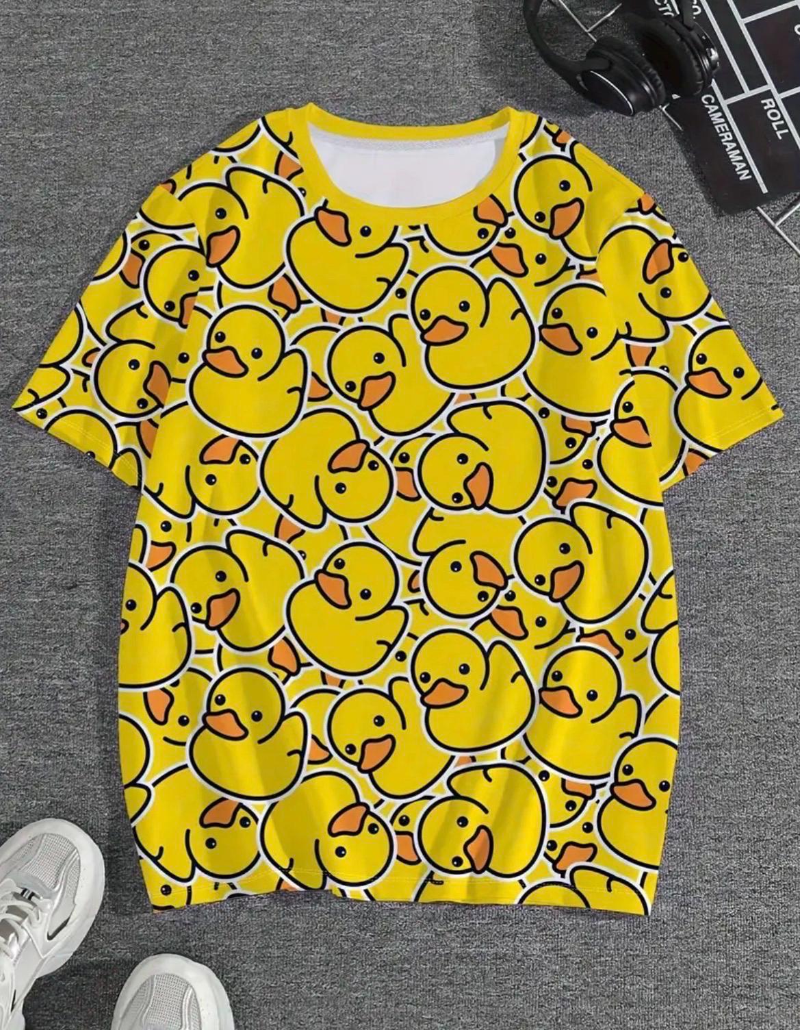 Men’s Cartoon Duck Print T-Shirt | Funny Yellow Rubber Duck Graphic Tee | Breathable Casual Crew Neck Shirt | Cruise Jeep Vacation Wear
