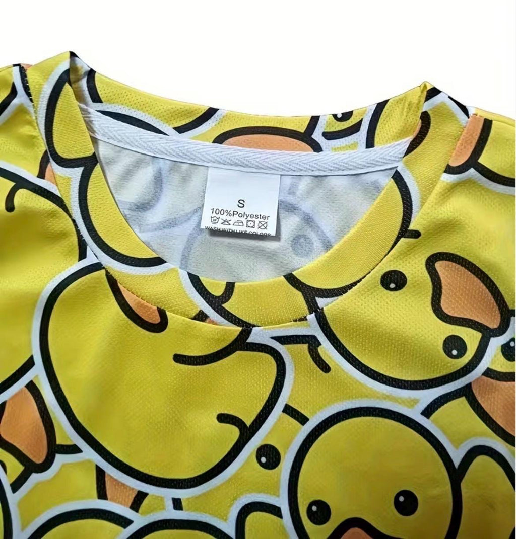 Cute Rubber Duck Print Quick-Dry T-Shirt | Unisex Yellow Duck Graphic Tee | Breathable Casual Streetwear Shirt | Cruise Jeep Outfit