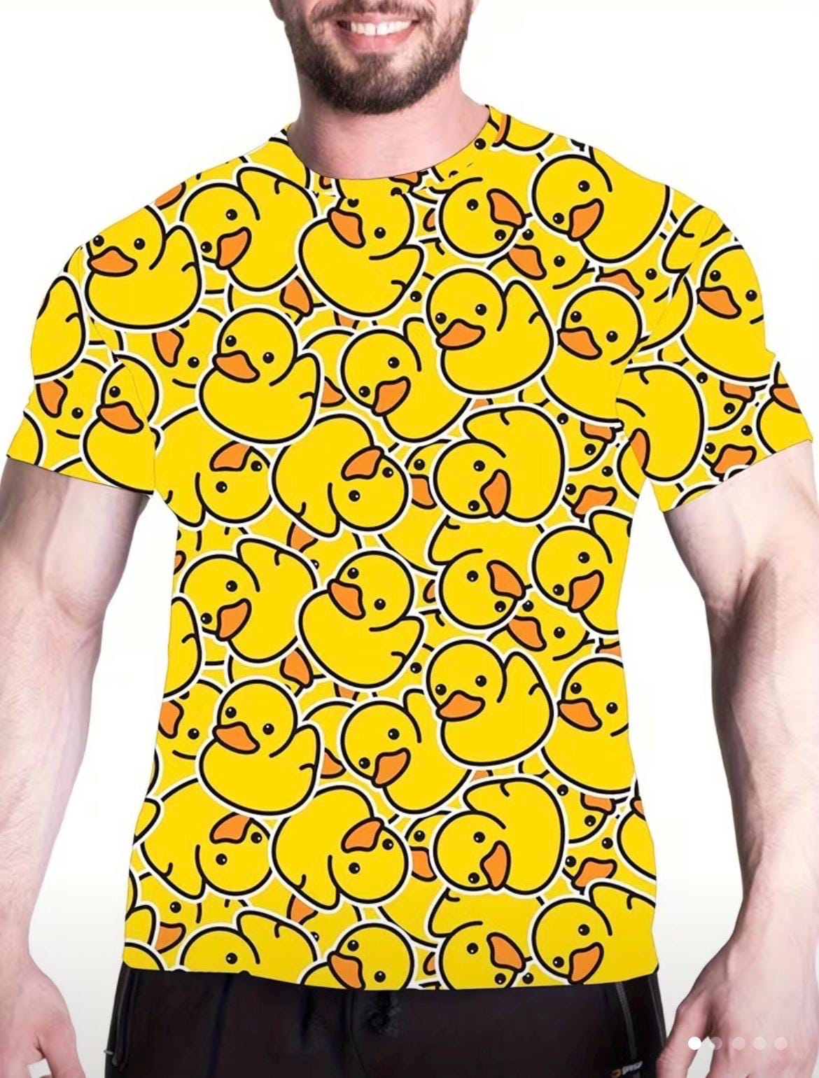 Cute Rubber Duck Print Quick-Dry T-Shirt | Unisex Yellow Duck Graphic Tee | Breathable Casual Streetwear Shirt | Cruise Jeep Outfit