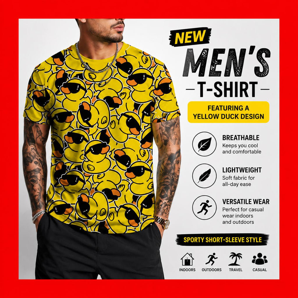 Men’s Rubber Duck Sunglasses T-Shirt | Funny Yellow Duck Graphic Tee | Casual Lightweight Short Sleeve Shirt | Cruise Jeep Party Wear
