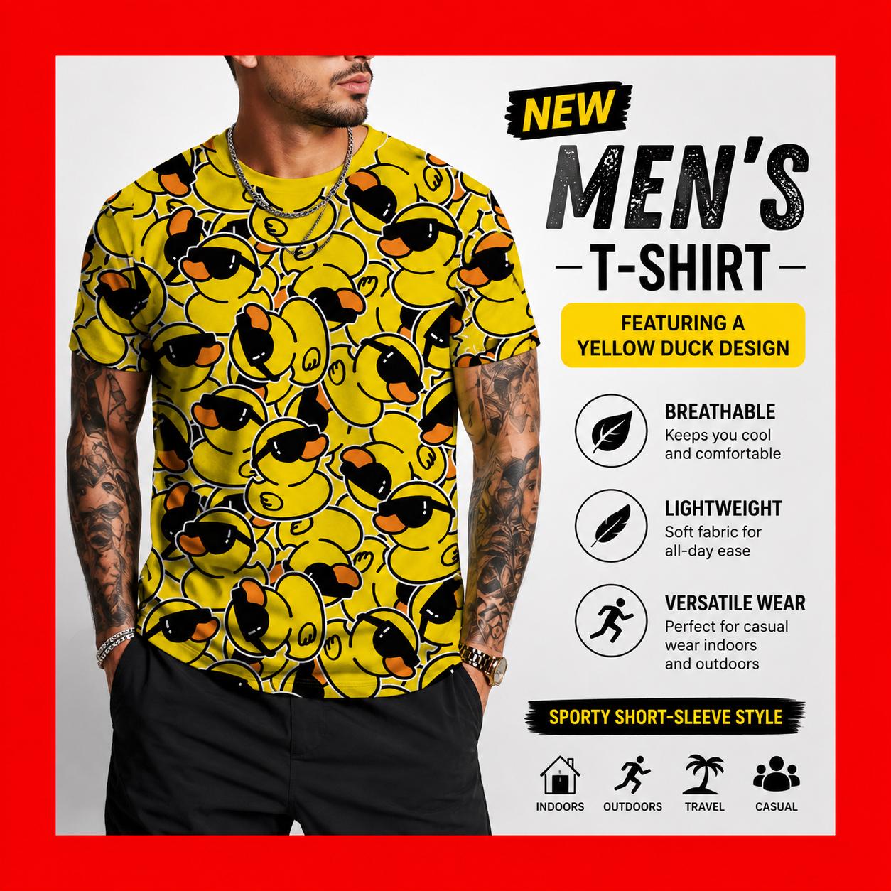 Men’s Rubber Duck Sunglasses T-Shirt | Funny Yellow Duck Graphic Tee | Casual Lightweight Short Sleeve Shirt | Cruise Jeep Party Wear