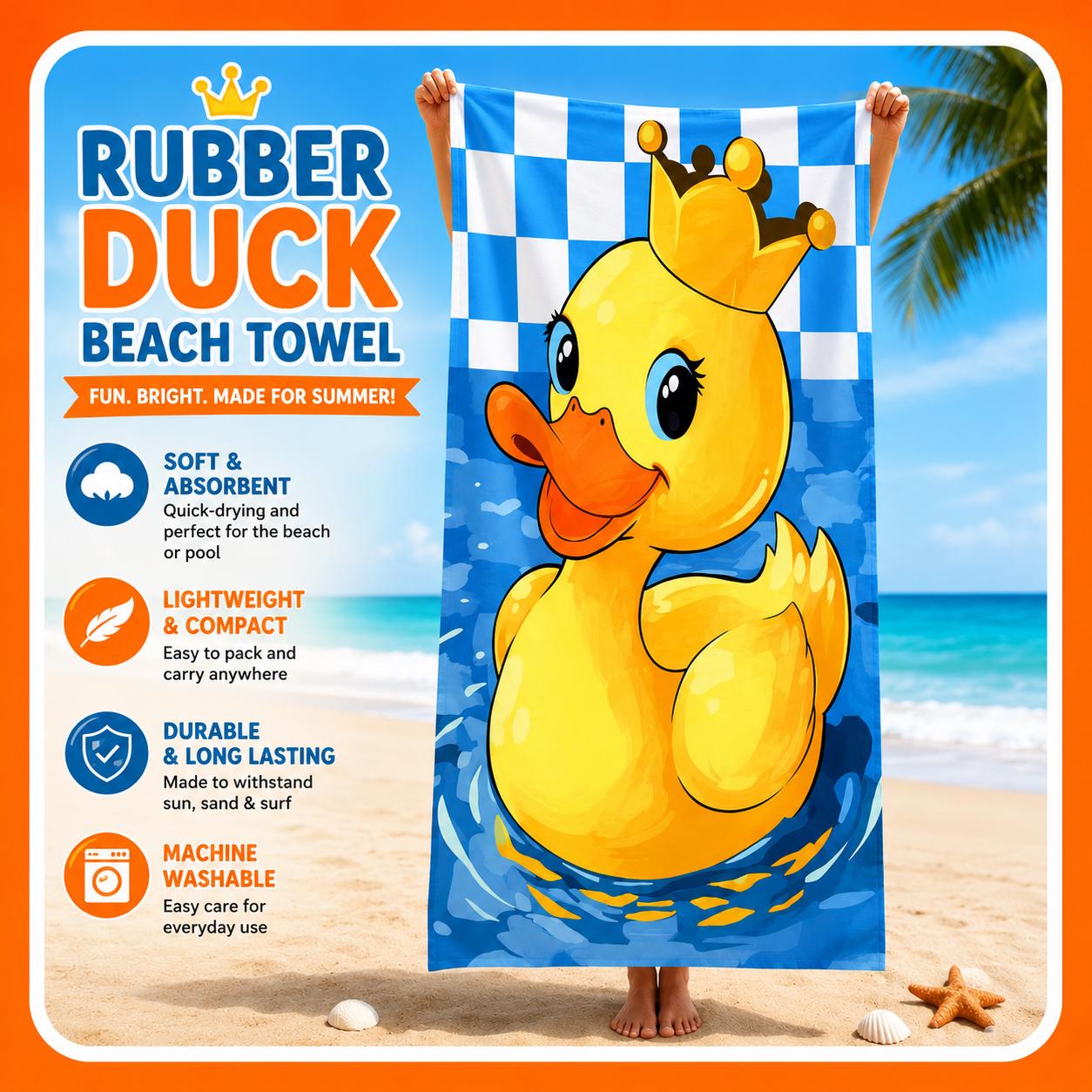 Rubber Duck Beach Towel, Cute Crown Duck Pool Towel, Soft Absorbent Summer Towel, Cruise Beach Gift, Poolside Duck Decor